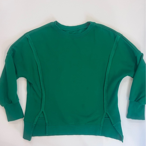 MXTPOV Womens S Kelly green sweatshirt high-low hem crewneck inside-out seams LS - Picture 7 of 15